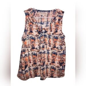 Xhilaration Navy & Orange Tie-Dye V-Neck Tank with Ring Detail